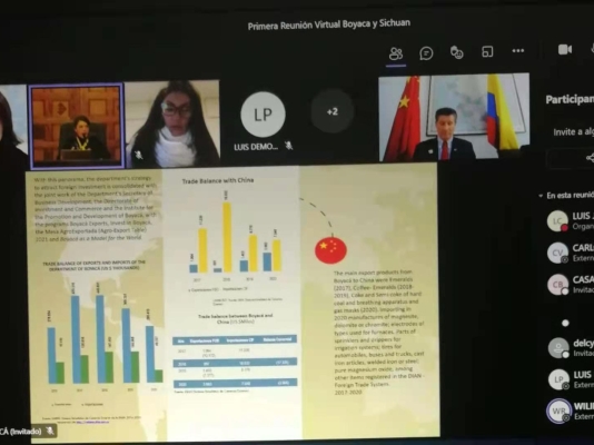 En el marco del proyecto de hermanamientos entre Colombia y China, la Embajada de Colombia en Beijing participó en la Primera Reunión Virtual entre el Departamento de Boyacá y la Provincia de Sichuan