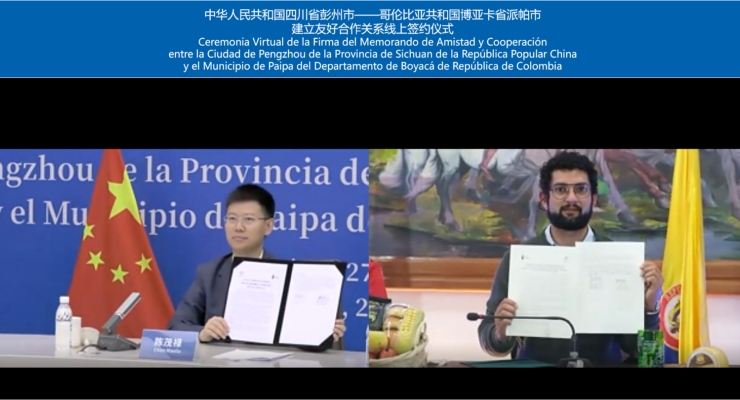 En el marco del proyecto de hermanamientos entre Colombia y China, la Embajada de Colombia en Beijing participó en forma virtual en la Ceremonia de firma del Memorando de Amistad y Cooperación entre Paipa 